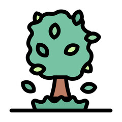 Tree Icon With Line Flat Color Style