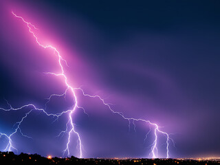 Night Storm: Lightning dances over the city, illuminating the dark sky with its powerful energy