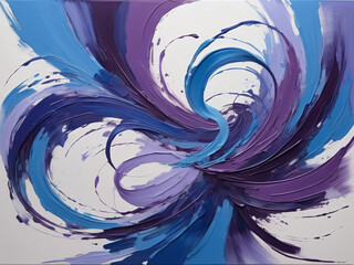 A dynamic composition of swirling brushstrokes in shades of blue and purple, capturing the feeling of movement and energy