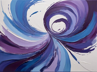 A dynamic composition of swirling brushstrokes in shades of blue and purple, capturing the feeling of movement and energy