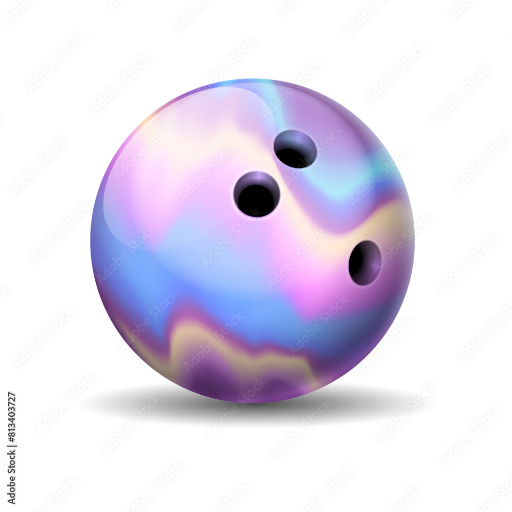 Wall mural bowling ball covered with multicolor lacquer realistic vector illustration. sports equipment for ind