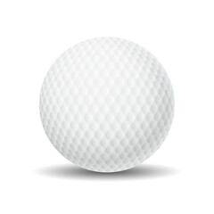 Golf ball with textured surface realistic vector illustration. Luxury sports game equipment. Active hobby 3d object on white background