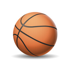 Basketball ball realistic vector illustration. Team sports game rubber accessory. Leisure activity inventory 3d object on white background