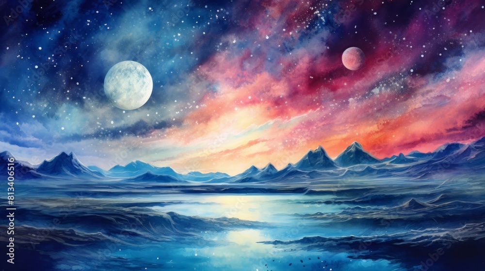 Aufkleber generative ai surreal celestial landscapes in outer space. aquarelle