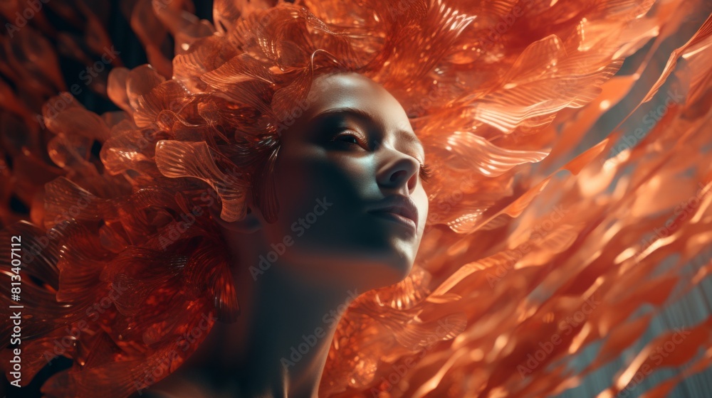 Poster Generative AI Unique textures and layers blending seamlessly into an abstract art piece flow into a woman