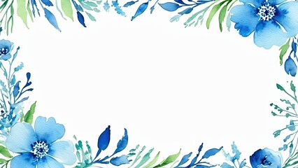 Watercolor blue floral background for wedding, birthday, card, invitation