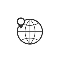 Location mark with globe line icon. Travel and map, navigation symbol and sign stock illustration