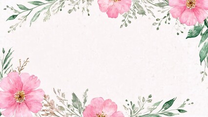 Watercolor pink floral background for wedding, birthday, card, invitation