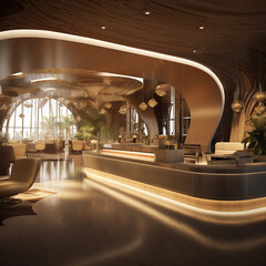 Image of interior modern and elegant design for shop. The design embraces minimalism, with uncluttered spaces and simple yet chic furnishings that allow the merchandise to take center stage.