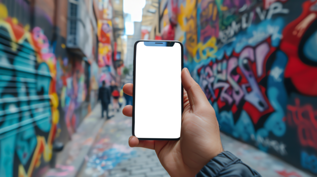 mockup smartphone graffiti background