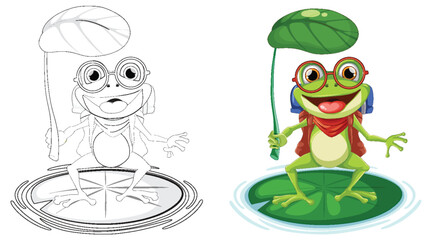 Colorful frog cartoon under a green umbrella