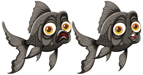 Two cartoon goldfish with exaggerated facial expressions