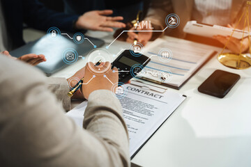 Teamwork of business lawyer meeting working hard about legal legislation in courtroom to help their...