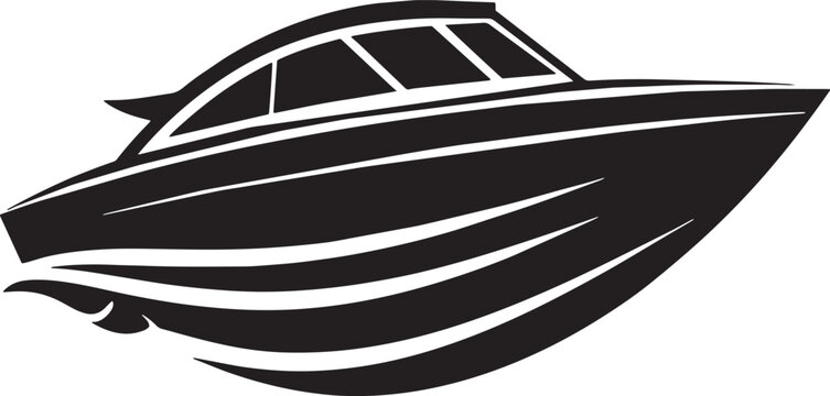recommend clip art: image of a black and white motorboat on a white background