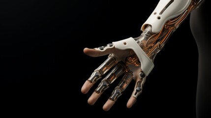 Generative AI A high-tech visualization of a bionic limb, featuring cutting-edge materials and innovative mechanisms for improved dexterity and movement