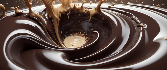 close up of chocolate swirl A combination with a dash of liquid chocolate World Chocolate Day.