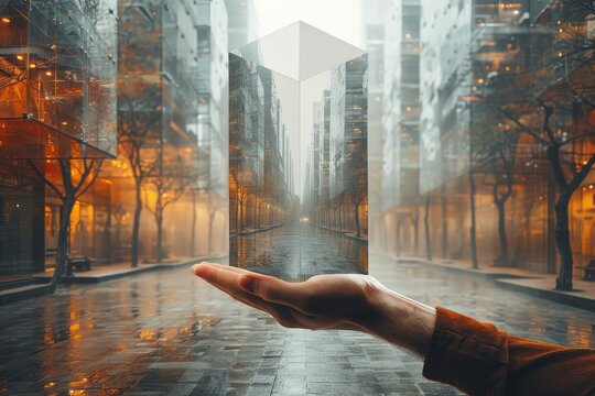 concept reit,double exposition with businessman hand