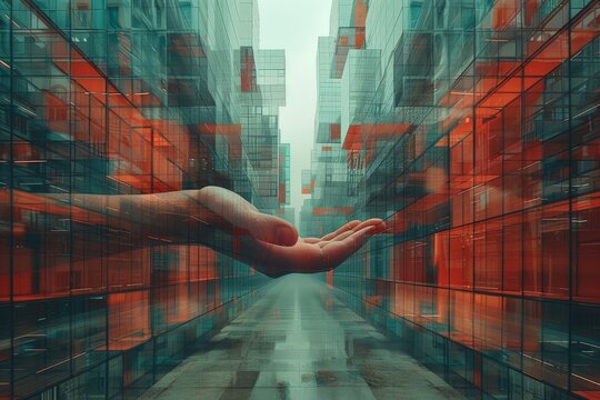 concept reit,double exposition with businessman hand