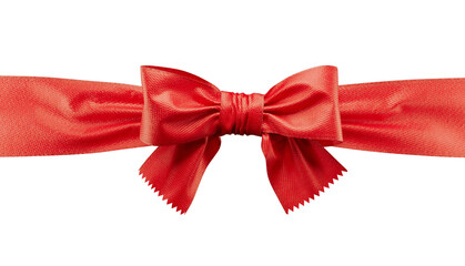 Red ribbon bow on white background. 