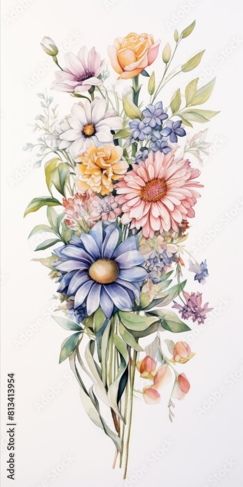 Poster generative ai a picturesque display of a pastel-colored floral bouquet against a clean white backdro