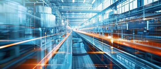 Fototapeta premium technology, factory, realtime data monitoring, front view, operational efficiency, digital tone, Complementary Color Scheme