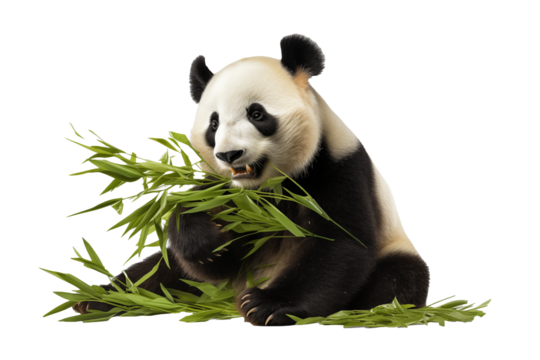 A panda eat bamboo stalk isolated