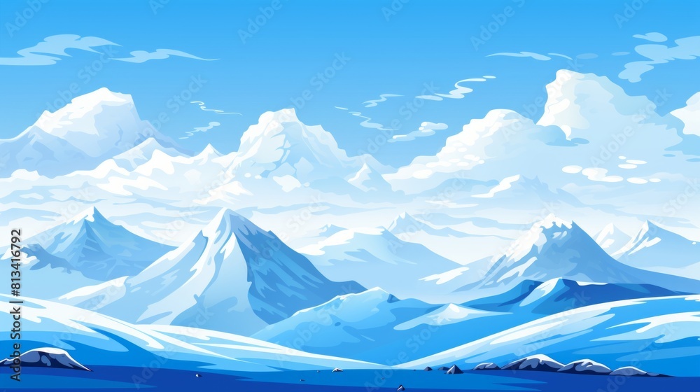 Poster generative ai a snowy mountain range against a clear blue sky.