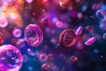 Fototapeta premium 3d rendering of Human cell or Embryonic stem cell microscope background medical microscopic molecular biology background DNA colorful background