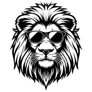 recommend clip art: Cool Lion wearing sunglass black silhouette logo svg vector, Lion icon illustration