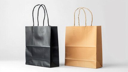 blank paper shopping bags, black and brown paper shopping bags isolated on white background