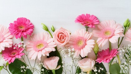 Pink Petal Perimeter: Assorted Pink Blossoms Encircling White Space