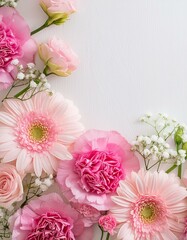 Roseate Radiance: Pink Floral Border Adorning a White Background