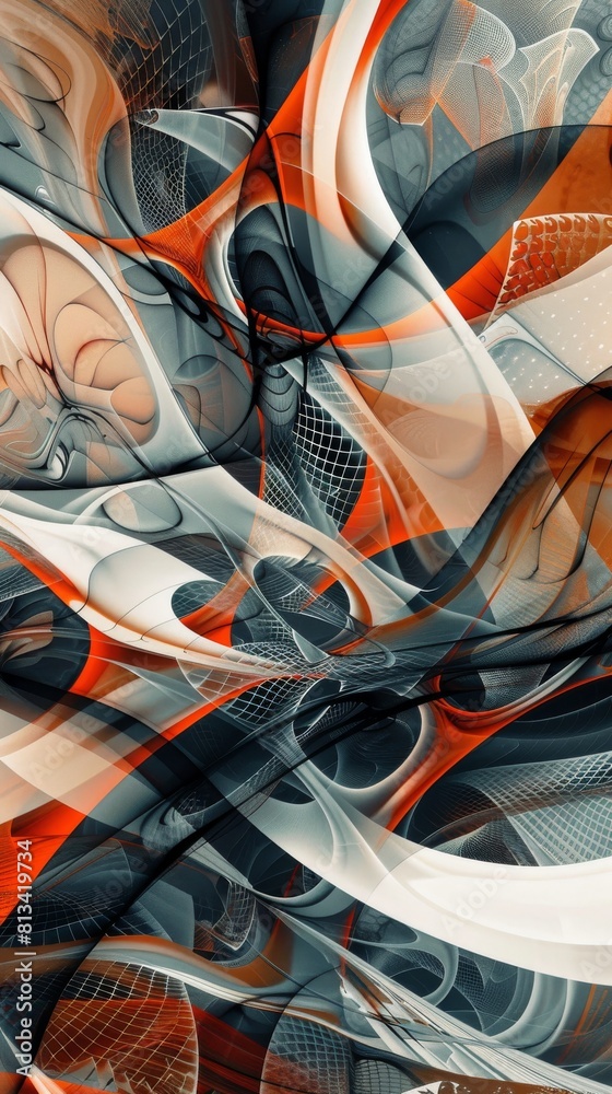 Aufkleber A computer-generated abstract design featuring a unique combination of shapes, colors, and patterns. The artwork is intricate and modern, showcasing a blend of geometric elements in a visually strikin