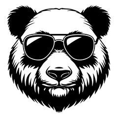 Fototapeta premium panda Moose wearing sunglass black silhouette logo svg vector, panda icon illustration
