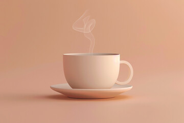 Obraz premium A 3D coffee cup icon with steam rising, on a pastel mocha background 