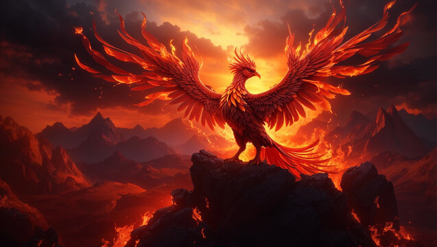 shows a phoenix rising from the ashes