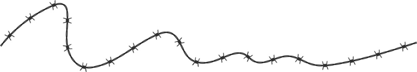 Twisted barbed wire silhouettes Steel black wire barb fence frames. Concept of protection, danger or security