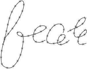 Twisted barbed wire silhouettes Steel black wire barb fence frames. Concept of protection, danger or security