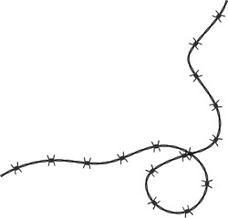 Twisted barbed wire silhouettes Steel black wire barb fence frames. Concept of protection, danger or security