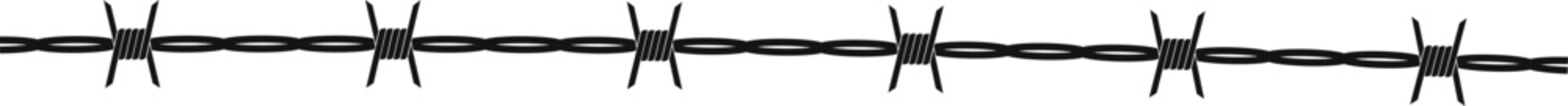 Twisted barbed wire silhouettes Steel black wire barb fence frames. Concept of protection, danger or security