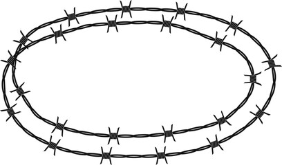 Twisted barbed wire silhouettes Steel black wire barb fence frames. Concept of protection, danger or security