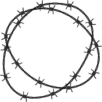 recommend clip art: Twisted barbed wire silhouettes Steel black wire barb fence frames. Concept of protection, danger or security