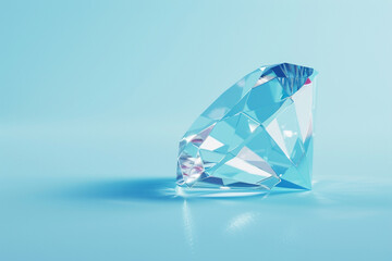 Fototapeta premium A 3D diamond icon sparkling, on a pastel ice blue background 