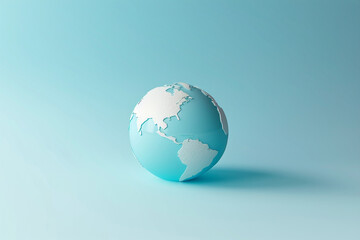 A 3D earth globe icon with a smooth finish on a pastel blue background