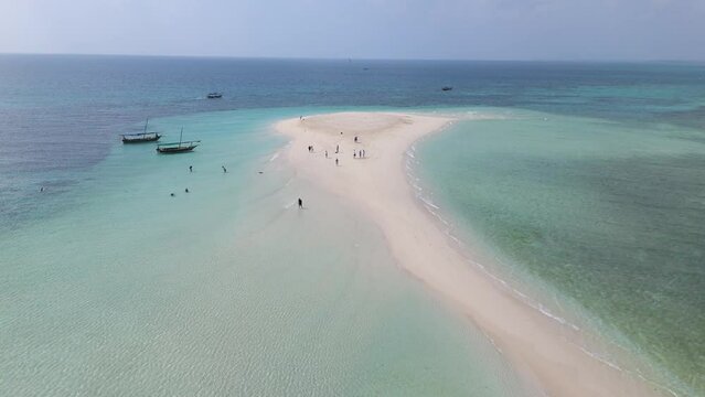 Sandbar Beach of Kwale Island in Zanzibar, Indian Ocean, Aerial Drone View