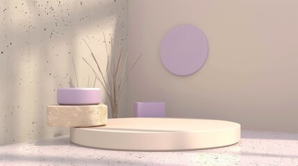Elegant Purple and White Podium, Perfect for High-End Skincare and Beauty Treatment Product Displays in a Luxurious 3D Cosmetic Background