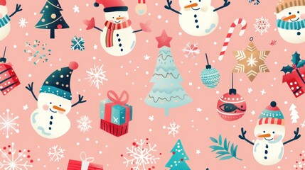 Soft Pink background with soft pink tones, showcasing vibrant decorations, joyful celebrations, and playful holiday characters in a portrait orientation. 