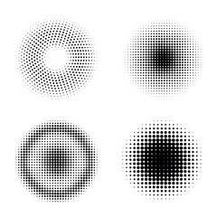 Halftone dots circles design set. Retro halftone textures
