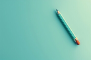 A 3D pencil icon with a sharp tip, on a pastel powder blue background 