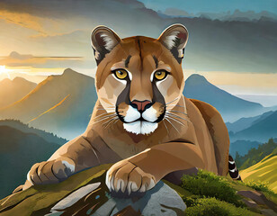 vector puma cougar (puma concolor) or mountain lion